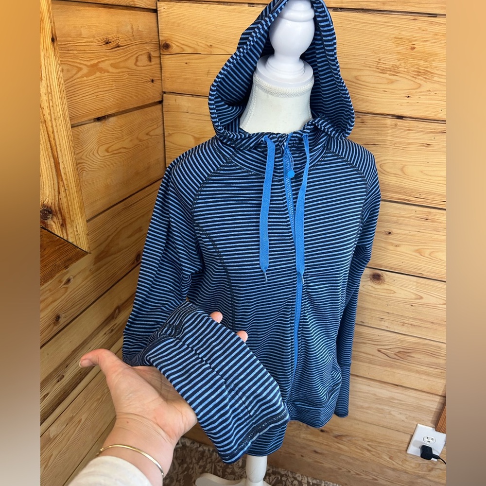 Navy Striped Women's Size Large Hoodie Jacket Shambhala Music Festival Streetwea - Picture 2 of 7
